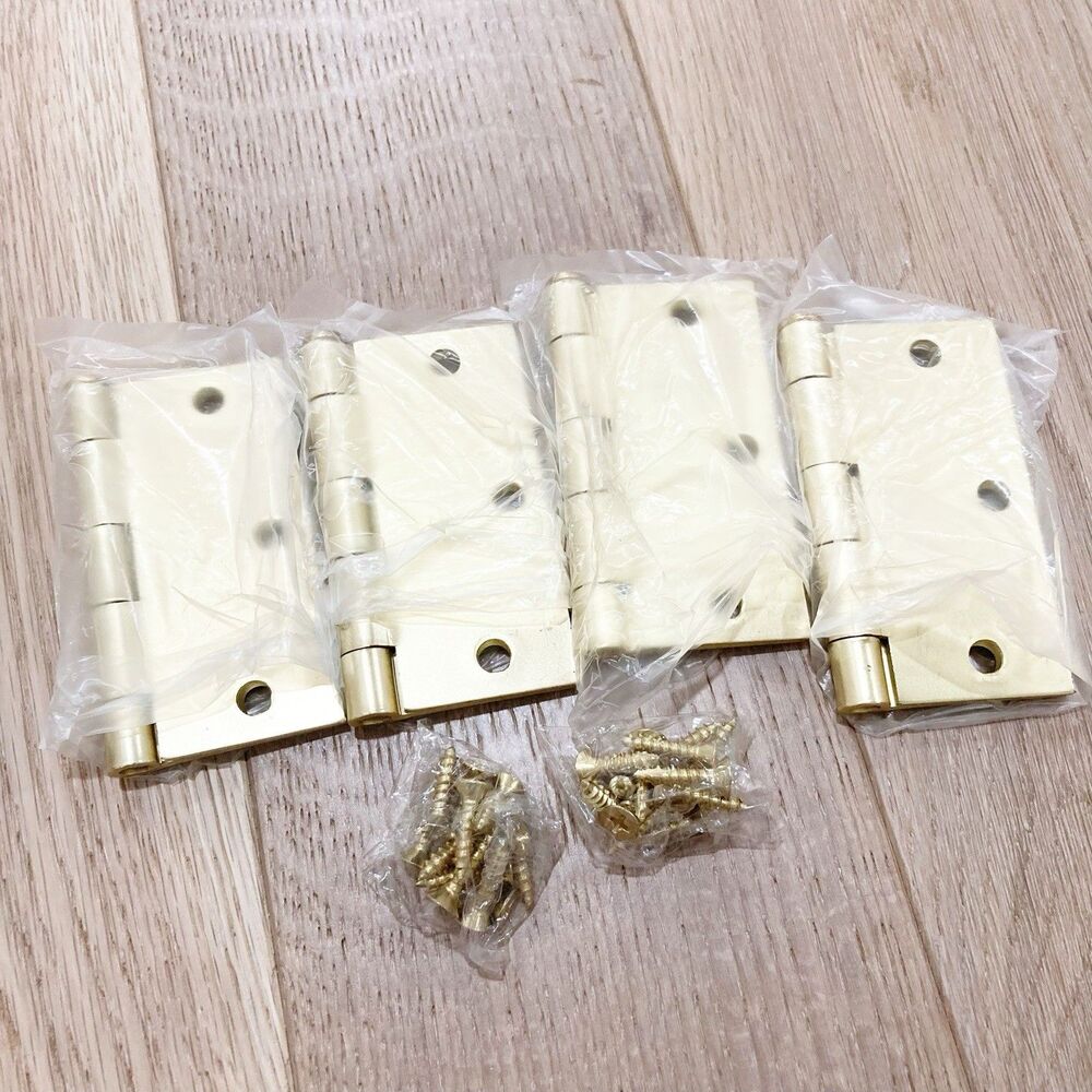 Brass Gold Door Hinges Three Hole Set Of 4 Square Corner